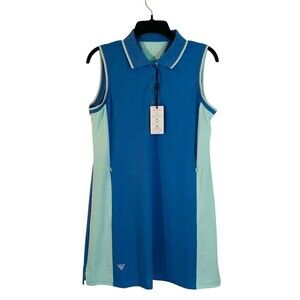 MAELREG Womens Large Golf/ Tennis  Dress Zip Pockets Collared Blue/Green